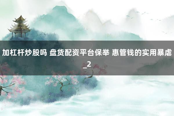 加杠杆炒股吗 盘货配资平台保举 惠管钱的实用暴虐_2