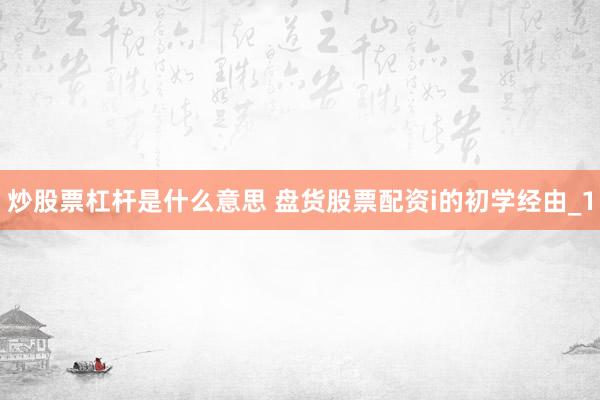 炒股票杠杆是什么意思 盘货股票配资i的初学经由_1
