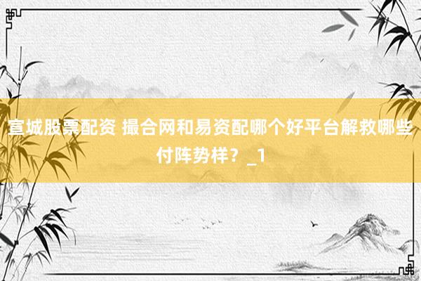 宣城股票配资 撮合网和易资配哪个好平台解救哪些付阵势样？_1
