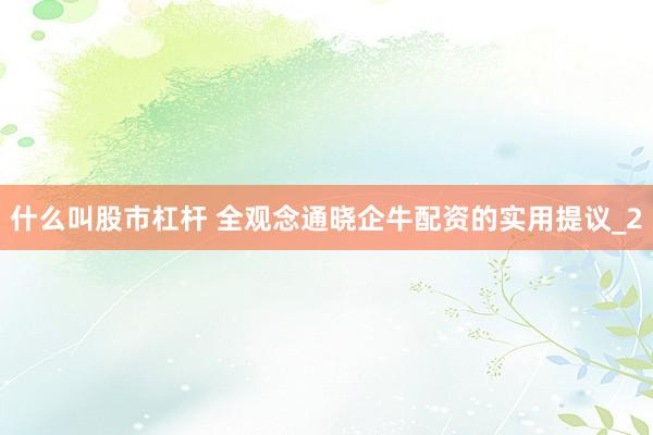 什么叫股市杠杆 全观念通晓企牛配资的实用提议_2