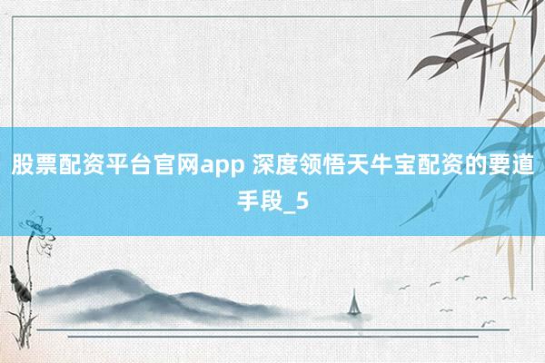 股票配资平台官网app 深度领悟天牛宝配资的要道手段_5