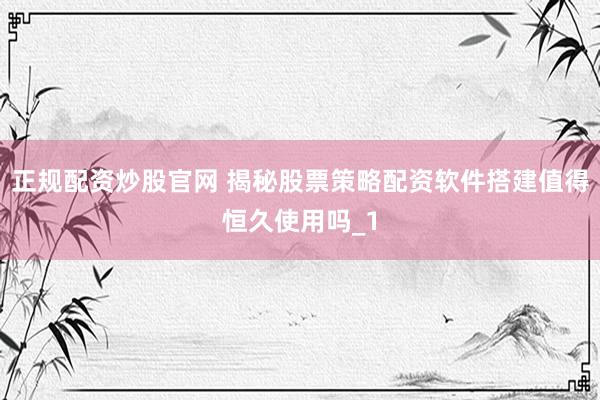 正规配资炒股官网 揭秘股票策略配资软件搭建值得恒久使用吗_1