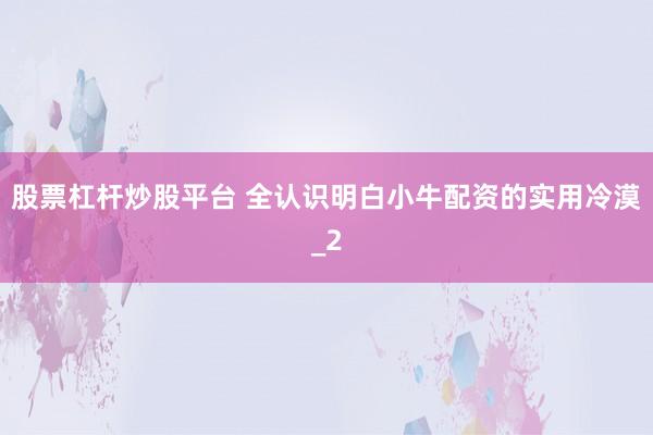 股票杠杆炒股平台 全认识明白小牛配资的实用冷漠_2