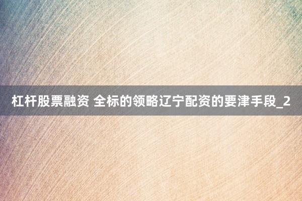 杠杆股票融资 全标的领略辽宁配资的要津手段_2