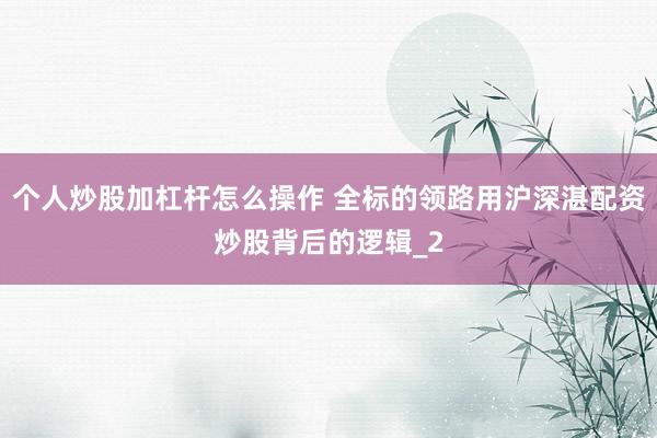 个人炒股加杠杆怎么操作 全标的领路用沪深湛配资炒股背后的逻辑_2