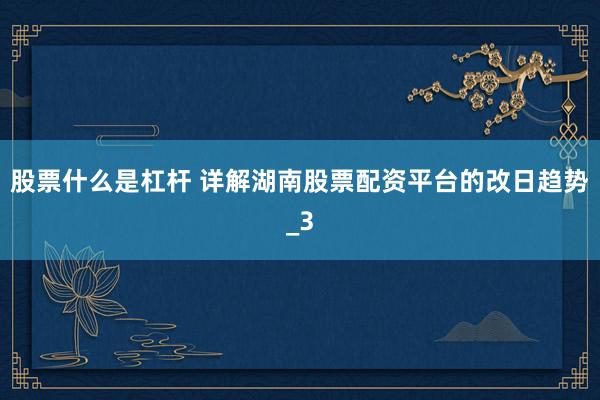 股票什么是杠杆 详解湖南股票配资平台的改日趋势_3
