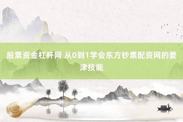 股票资金杠杆网 从0到1学会东方钞票配资网的要津技能