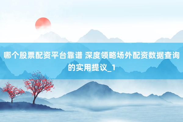 哪个股票配资平台靠谱 深度领略场外配资数据查询的实用提议_1