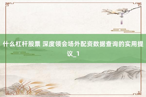 什么杠杆股票 深度领会场外配资数据查询的实用提议_1