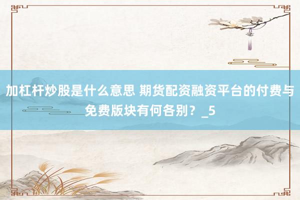 加杠杆炒股是什么意思 期货配资融资平台的付费与免费版块有何各别？_5