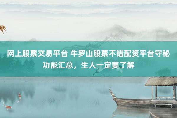 网上股票交易平台 牛罗山股票不错配资平台守秘功能汇总，生人一定要了解