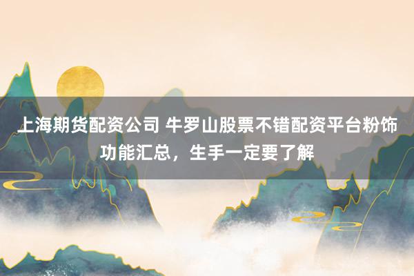 上海期货配资公司 牛罗山股票不错配资平台粉饰功能汇总，生手一定要了解