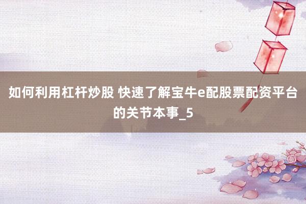 如何利用杠杆炒股 快速了解宝牛e配股票配资平台的关节本事_5