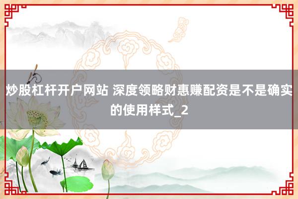炒股杠杆开户网站 深度领略财惠赚配资是不是确实的使用样式_2