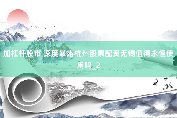 加杠杆股市 深度暴露杭州股票配资无锡值得永恒使用吗_2